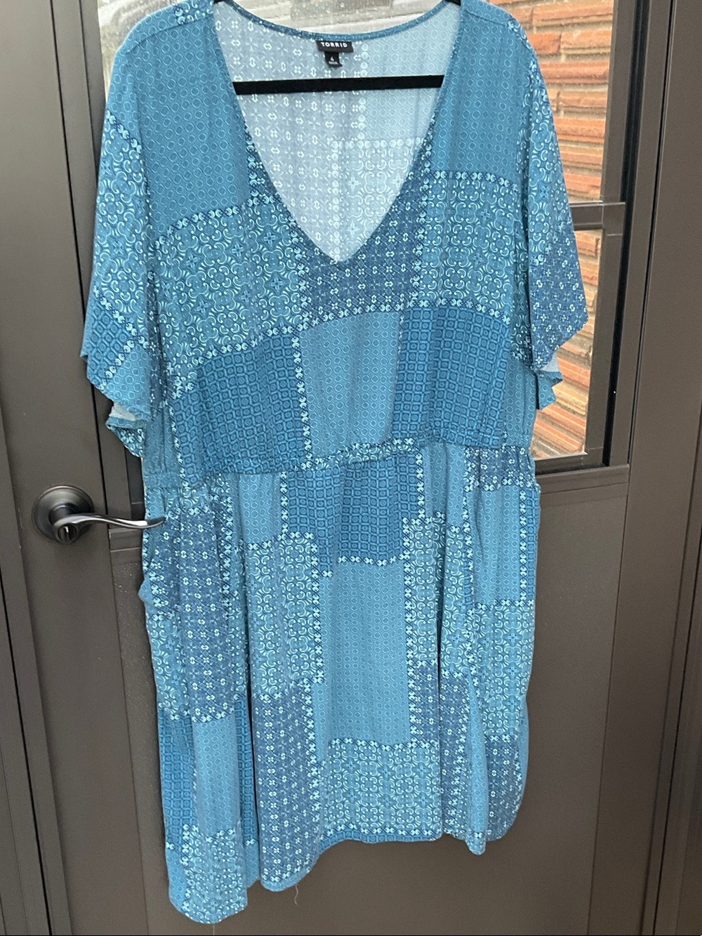 torrid Light Blue Patchwork V-Neck Midi Dress